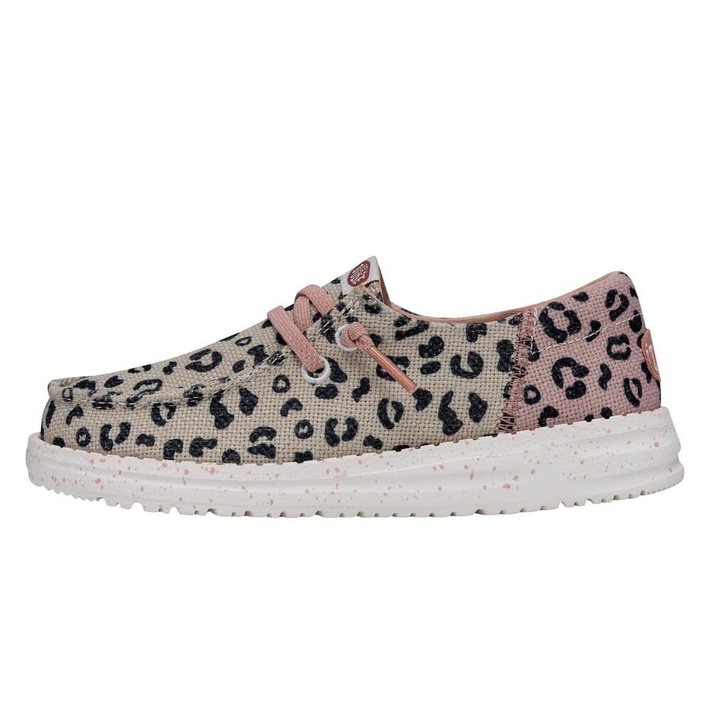 HEYDUDE Girl's Youth Wendy Funk Leo Slip On Loafer, Cream/Pink Size 3